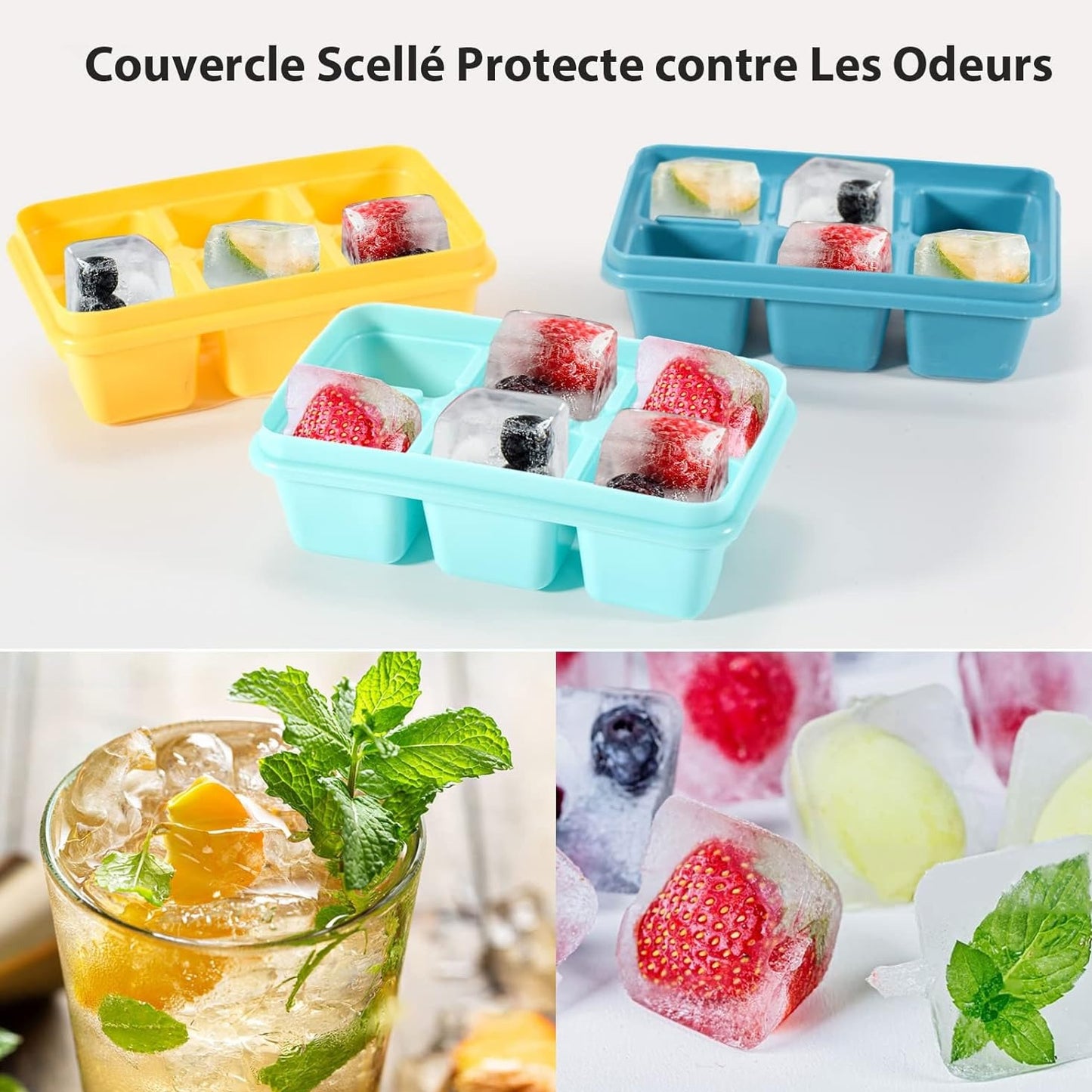 Lot de 3 moules à glace en silicone.